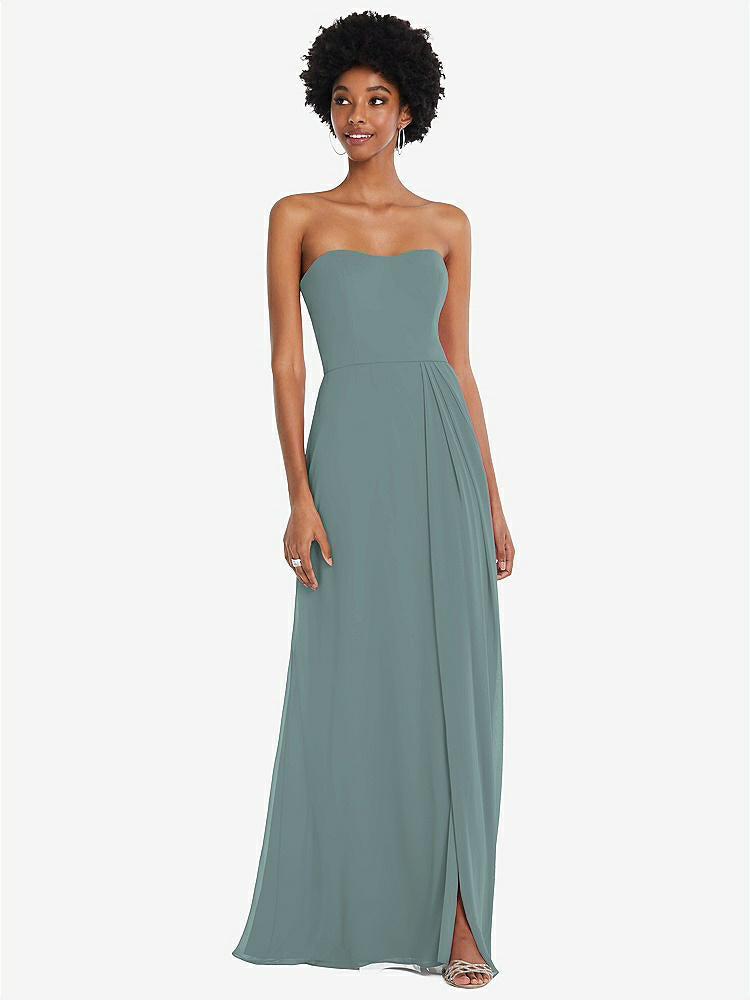 【STYLE: 1563】Strapless Sweetheart Maxi Dress with Pleated Front Slit 【COLOR: Icelandic】