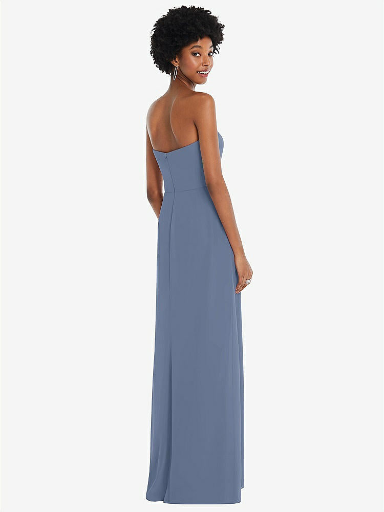 【STYLE: 1563】Strapless Sweetheart Maxi Dress with Pleated Front Slit 【COLOR: Larkspur Blue】