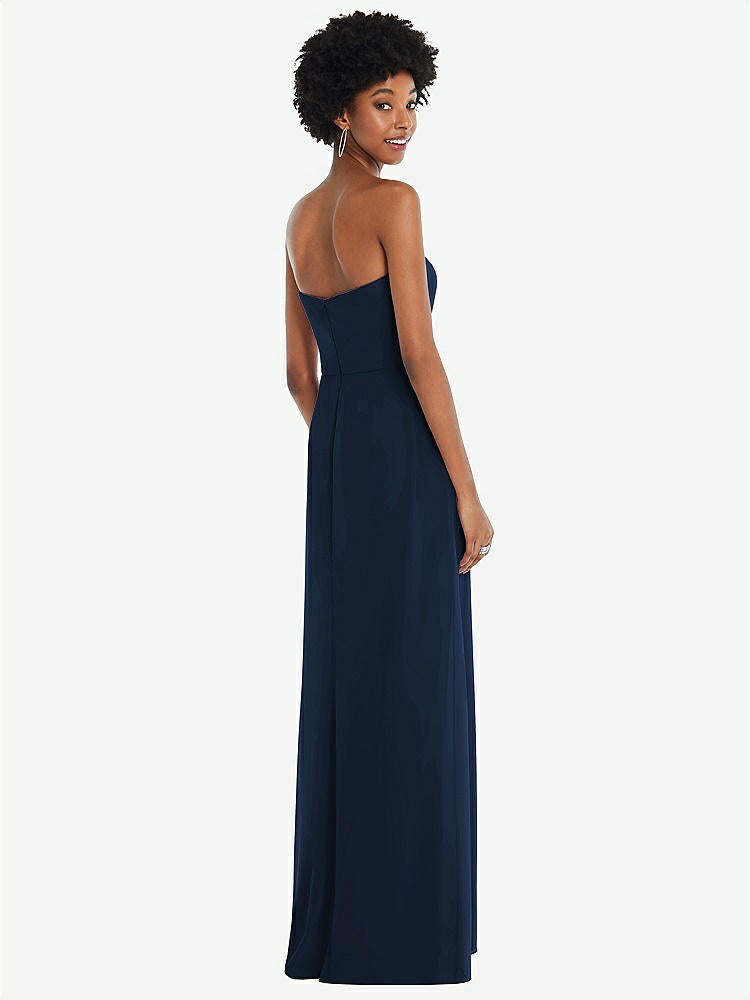 【STYLE: 1563】Strapless Sweetheart Maxi Dress with Pleated Front Slit 【COLOR: Midnight Navy】