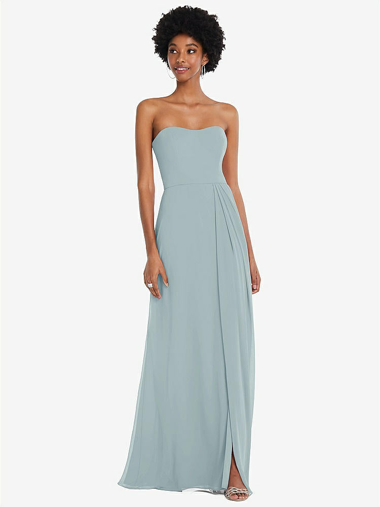 【STYLE: 1563】Strapless Sweetheart Maxi Dress with Pleated Front Slit 【COLOR: Morning Sky】