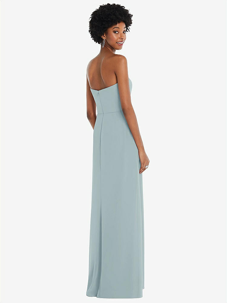 【STYLE: 1563】Strapless Sweetheart Maxi Dress with Pleated Front Slit 【COLOR: Morning Sky】