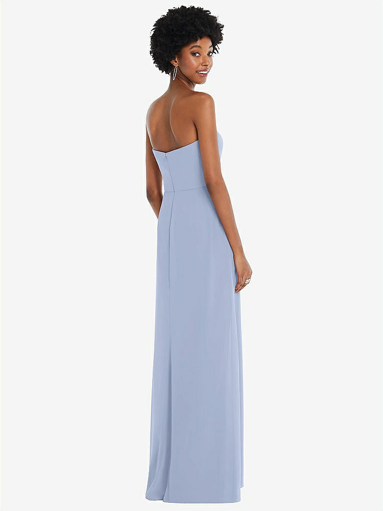 【STYLE: 1563】Strapless Sweetheart Maxi Dress with Pleated Front Slit 【COLOR: Sky Blue】