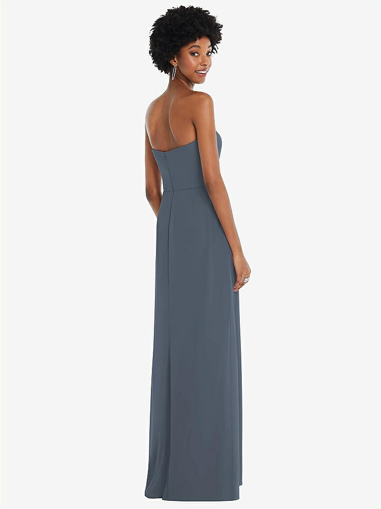 【STYLE: 1563】Strapless Sweetheart Maxi Dress with Pleated Front Slit 【COLOR: Silverstone】