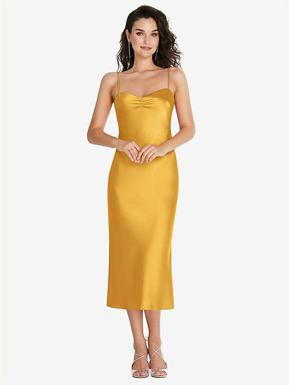 【NEW】【STYLE: 8220】オープンバック コンバーチブル ストラップ MIDI バイアス スリップ ドレス【COLOR: NYC Yellow】【SIZE: 00-30W】