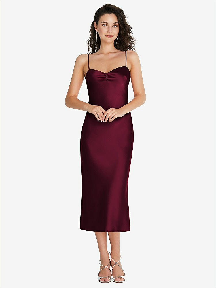 【NEW】【STYLE: 8220】オープンバック コンバーチブル ストラップ MIDI バイアス スリップ ドレス【COLOR: Cabernet】【SIZE: 00-30W】