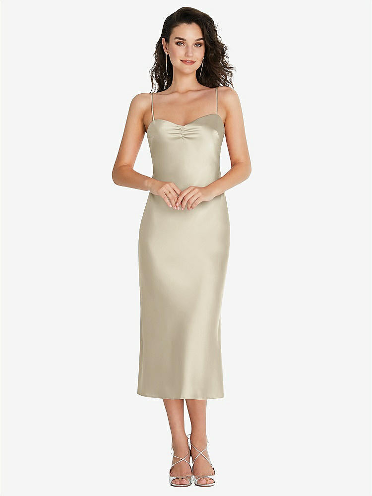 【STYLE: 8220】Open-Back Convertible Strap Midi Bias Slip Dress【COLOR: Champagne】