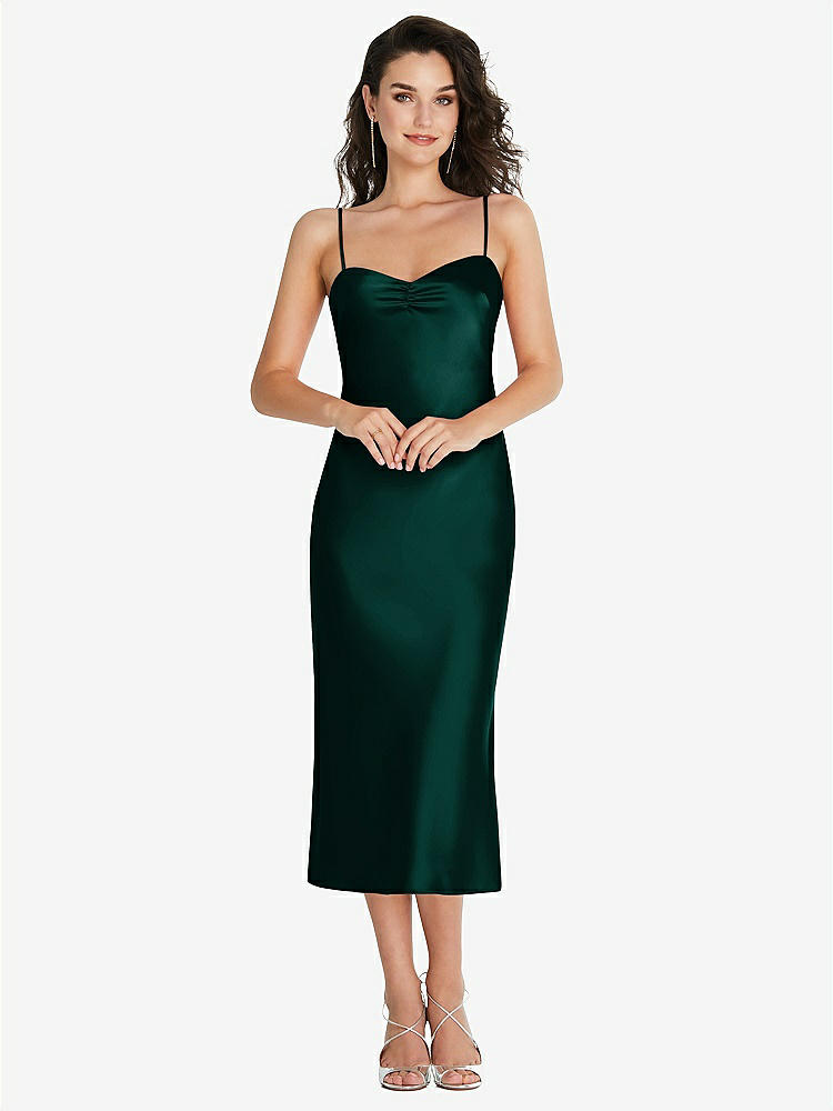 【STYLE: 8220】Open-Back Convertible Strap Midi Bias Slip Dress【COLOR: Evergreen】