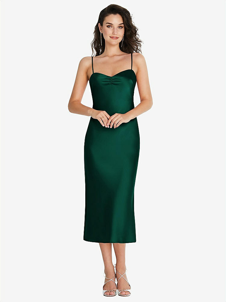 【STYLE: 8220】Open-Back Convertible Strap Midi Bias Slip Dress【COLOR: Hunter Green】
