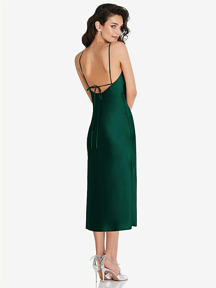 【STYLE: 8220】Open-Back Convertible Strap Midi Bias Slip Dress【COLOR: Hunter Green】