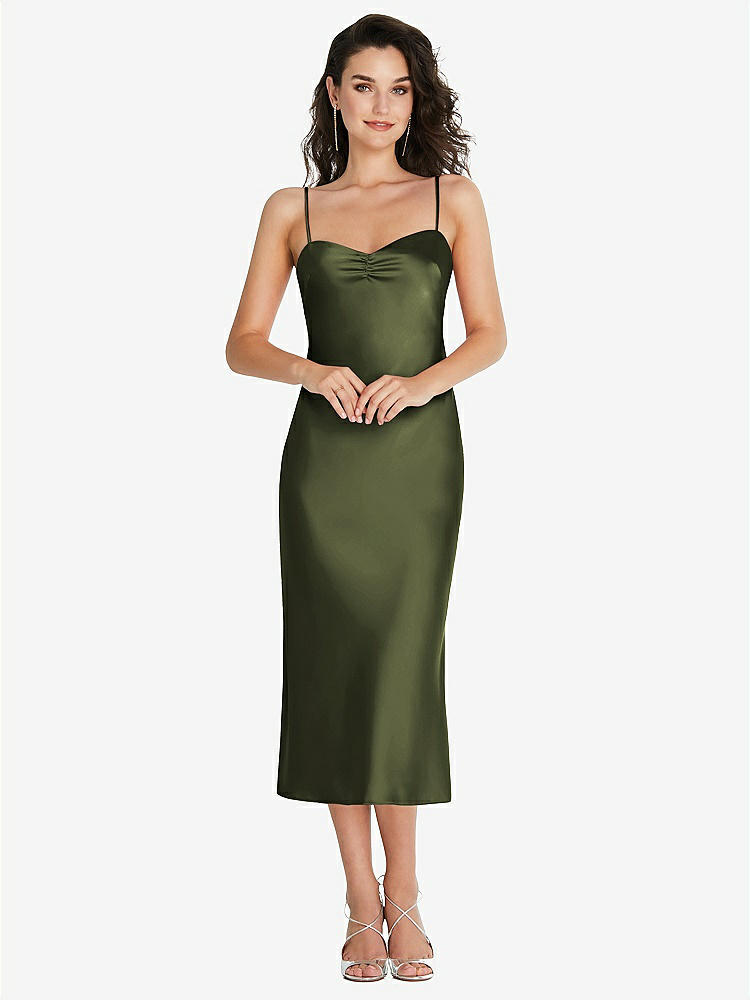 【STYLE: 8220】Open-Back Convertible Strap Midi Bias Slip Dress【COLOR: Olive Green】