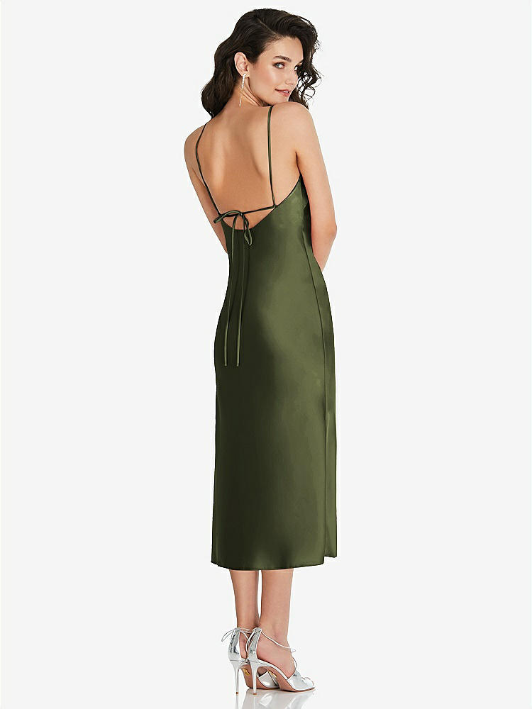 【STYLE: 8220】Open-Back Convertible Strap Midi Bias Slip Dress【COLOR: Olive Green】