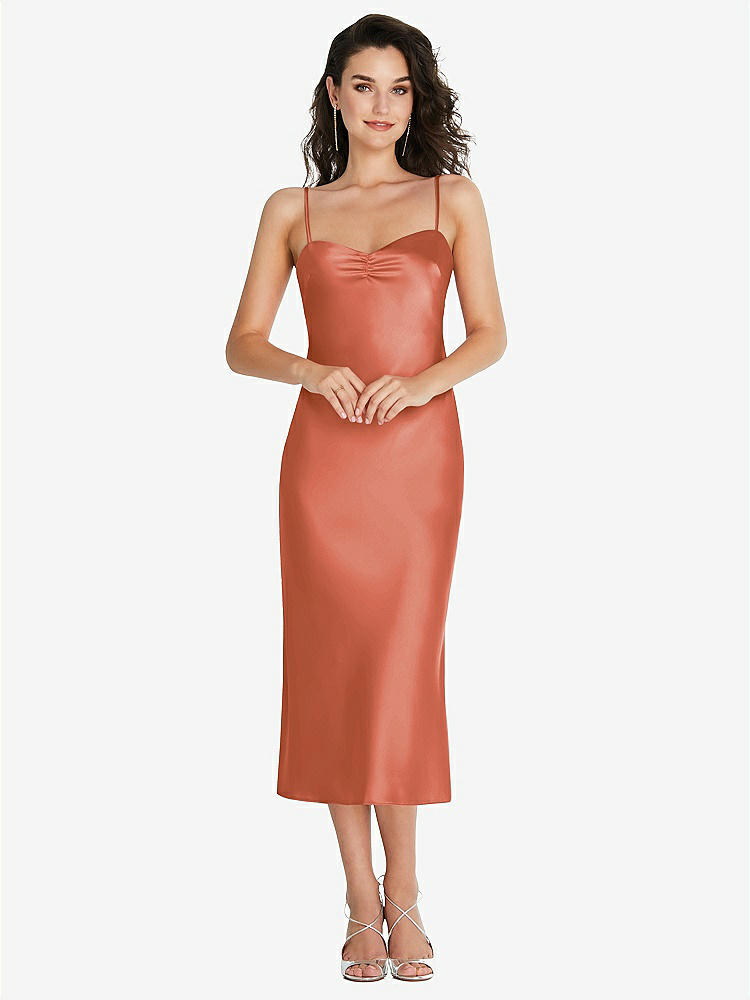 【STYLE: 8220】Open-Back Convertible Strap Midi Bias Slip Dress【COLOR: Terracotta Copper】