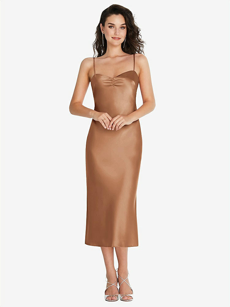 【STYLE: 8220】Open-Back Convertible Strap Midi Bias Slip Dress【COLOR: Toffee】