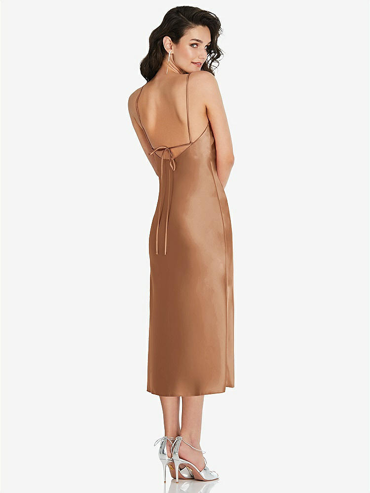 【STYLE: 8220】Open-Back Convertible Strap Midi Bias Slip Dress【COLOR: Toffee】