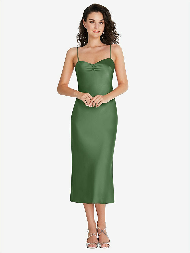 【STYLE: 8220】Open-Back Convertible Strap Midi Bias Slip Dress【COLOR: Vineyard Green】