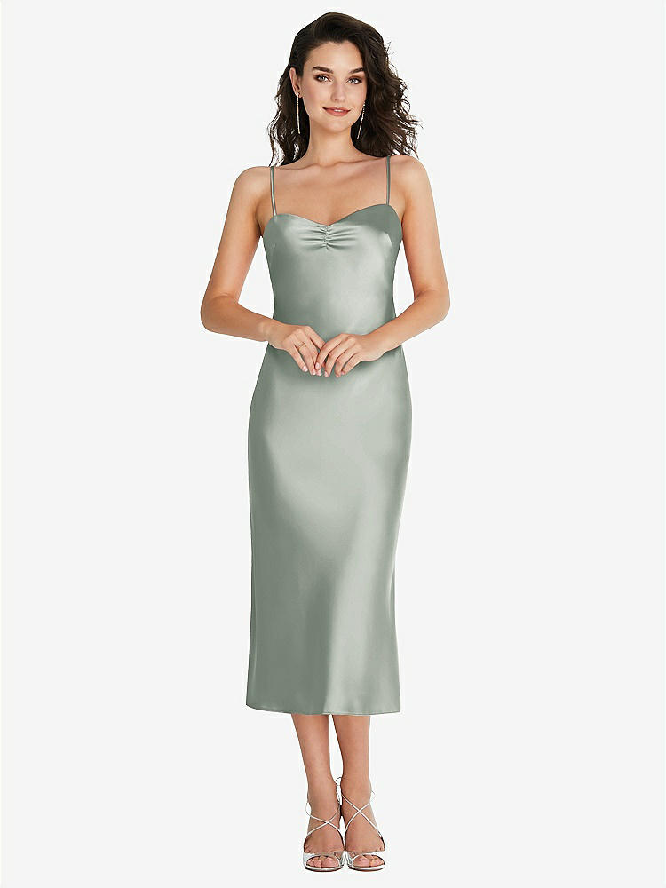 【STYLE: 8220】Open-Back Convertible Strap Midi Bias Slip Dress【COLOR: Willow Green】