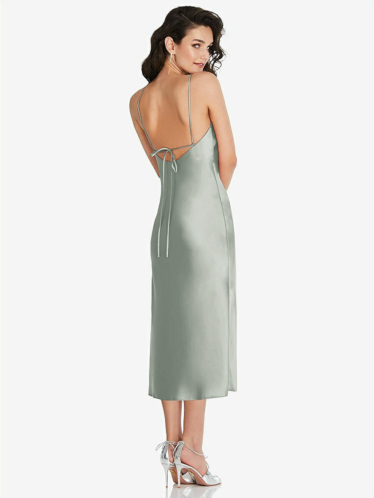 【STYLE: 8220】Open-Back Convertible Strap Midi Bias Slip Dress【COLOR: Willow Green】