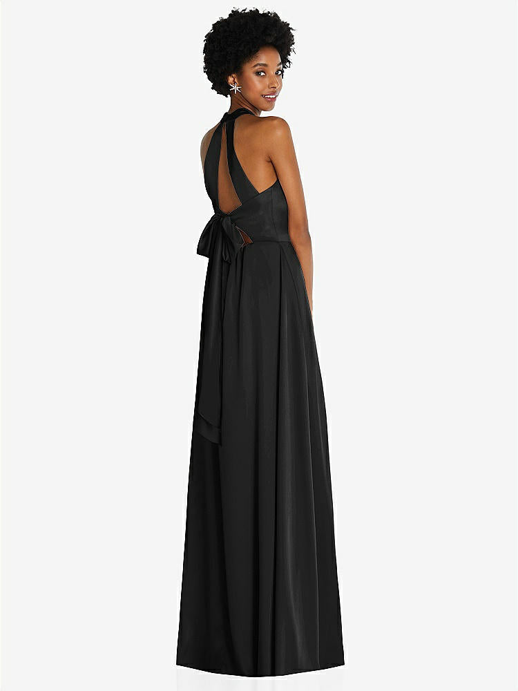【STYLE: TH090】Stand Collar Cutout Tie Back Maxi Dress with Front Slit【COLOR: Black】
