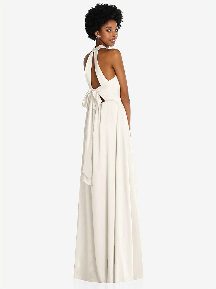 【STYLE: TH090】Stand Collar Cutout Tie Back Maxi Dress with Front Slit【COLOR: Ivory】