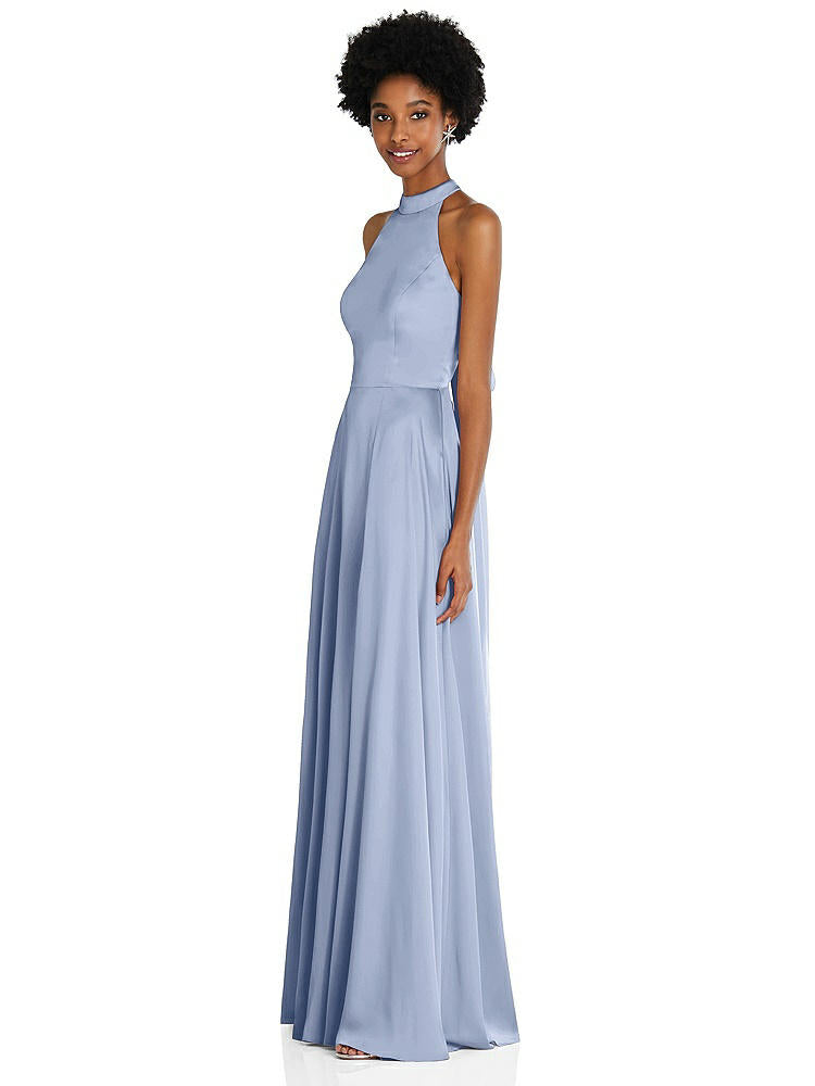 【STYLE: TH090】Stand Collar Cutout Tie Back Maxi Dress with Front Slit【COLOR: Sky Blue】