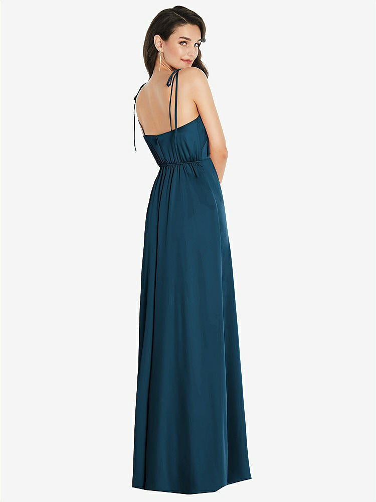 【STYLE: 8214】Skinny Tie-Shoulder Satin Maxi Dress with Front Slit【COLOR: Atlantic Blue】