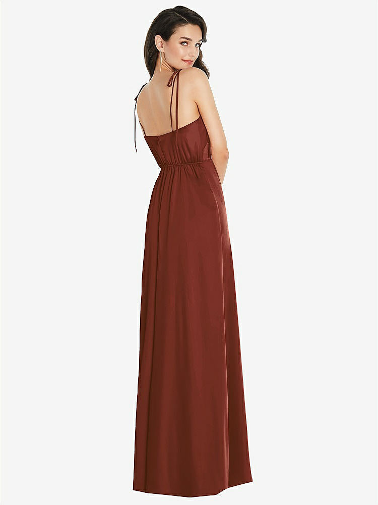 【STYLE: 8214】Skinny Tie-Shoulder Satin Maxi Dress with Front Slit【COLOR: Auburn Moon】