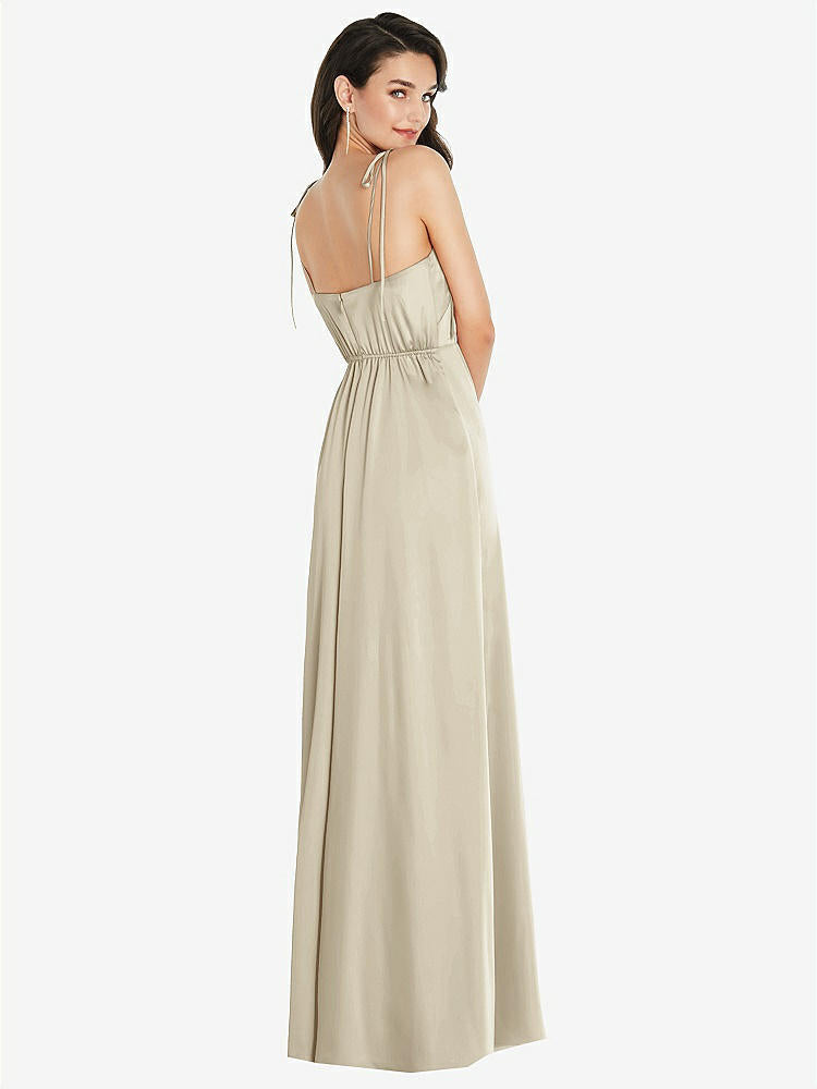 【STYLE: 8214】Skinny Tie-Shoulder Satin Maxi Dress with Front Slit【COLOR: Champagne】