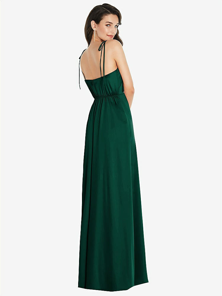 【STYLE: 8214】Skinny Tie-Shoulder Satin Maxi Dress with Front Slit【COLOR: Hunter Green】