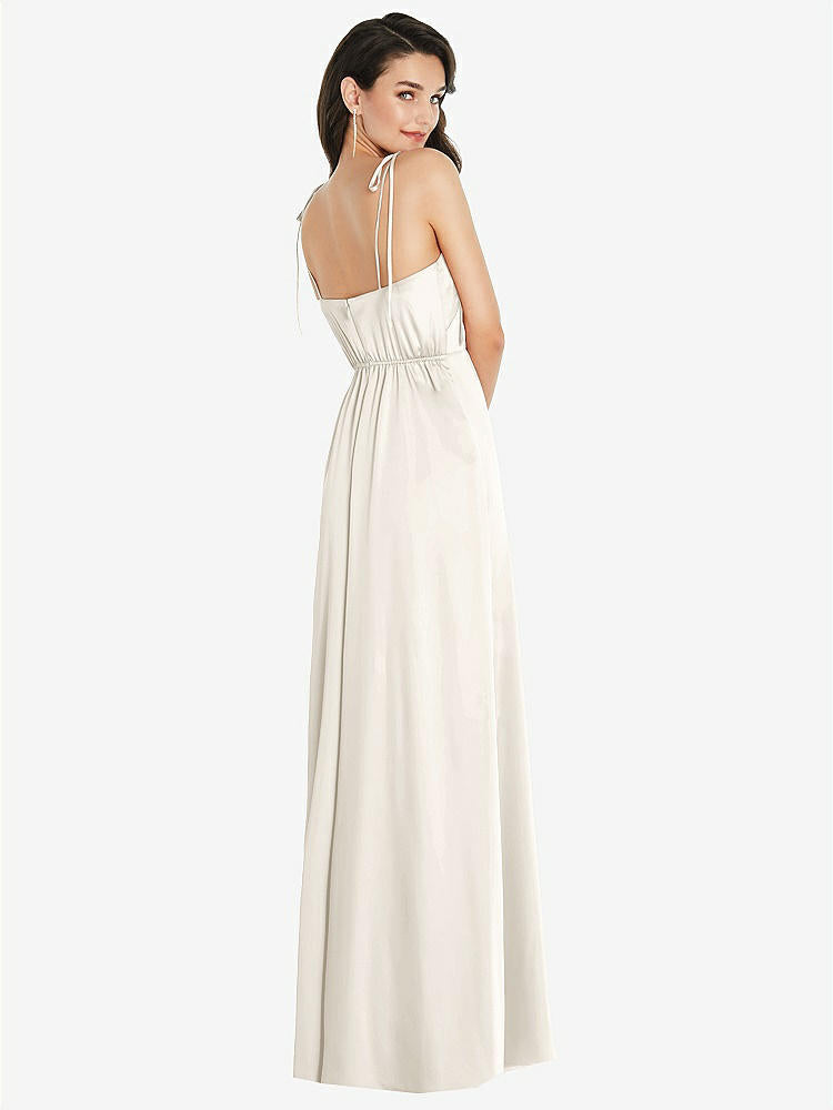 【STYLE: 8214】Skinny Tie-Shoulder Satin Maxi Dress with Front Slit【COLOR: Ivory】