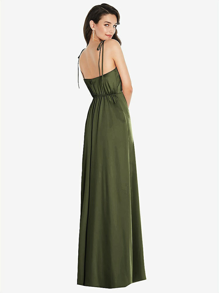 【STYLE: 8214】Skinny Tie-Shoulder Satin Maxi Dress with Front Slit【COLOR: Olive Green】