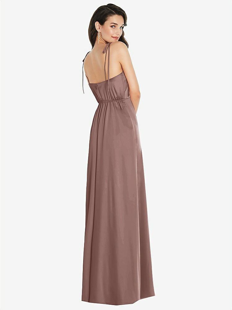【STYLE: 8214】Skinny Tie-Shoulder Satin Maxi Dress with Front Slit【COLOR: Sienna】