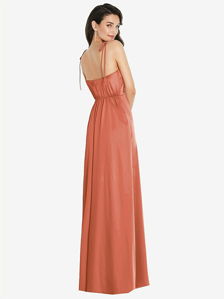 【STYLE: 8214】Skinny Tie-Shoulder Satin Maxi Dress with Front Slit【COLOR: Terracotta Copper】