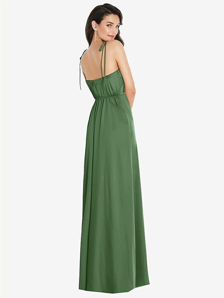 【STYLE: 8214】Skinny Tie-Shoulder Satin Maxi Dress with Front Slit【COLOR: Vineyard Green】