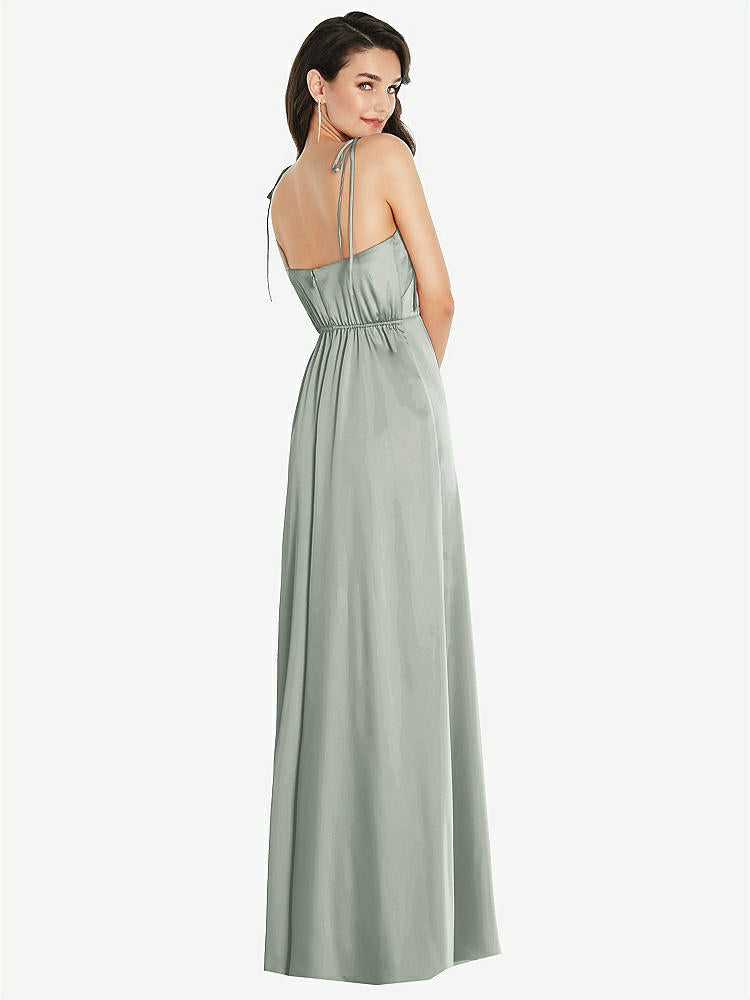 【STYLE: 8214】Skinny Tie-Shoulder Satin Maxi Dress with Front Slit【COLOR: Willow Green】