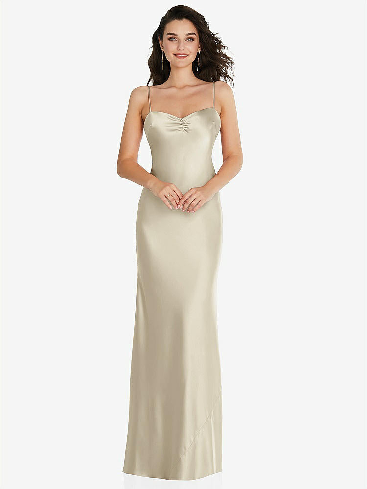 【STYLE: 8221】Open-Back Convertible Strap Maxi Bias Slip Dress【COLOR: Champagne】