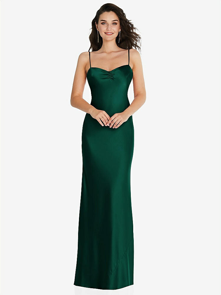 【STYLE: 8221】Open-Back Convertible Strap Maxi Bias Slip Dress【COLOR: Hunter Green】