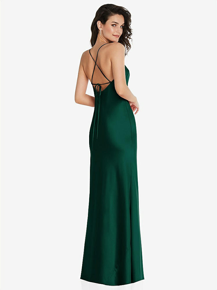 【STYLE: 8221】Open-Back Convertible Strap Maxi Bias Slip Dress【COLOR: Hunter Green】