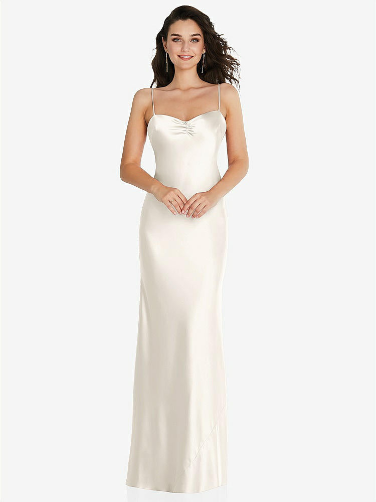 【STYLE: 8221】Open-Back Convertible Strap Maxi Bias Slip Dress【COLOR: Ivory】