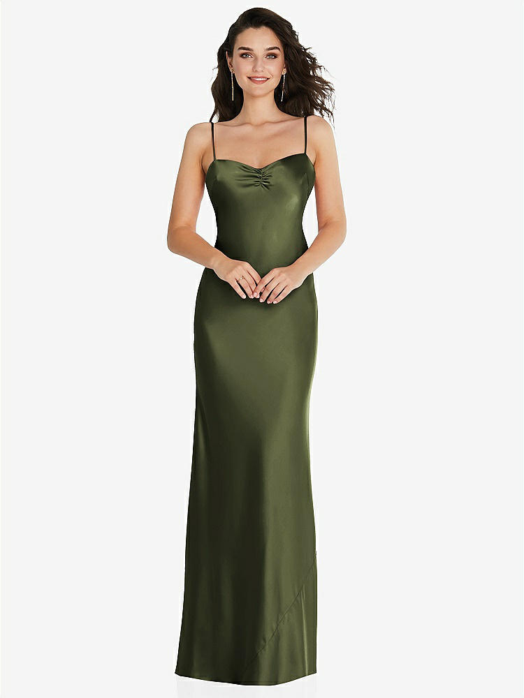 【STYLE: 8221】Open-Back Convertible Strap Maxi Bias Slip Dress【COLOR: Olive Green】