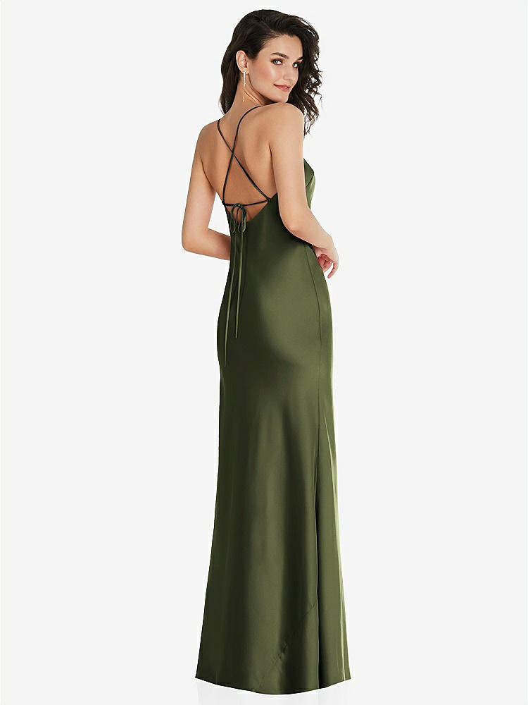 【STYLE: 8221】Open-Back Convertible Strap Maxi Bias Slip Dress【COLOR: Olive Green】