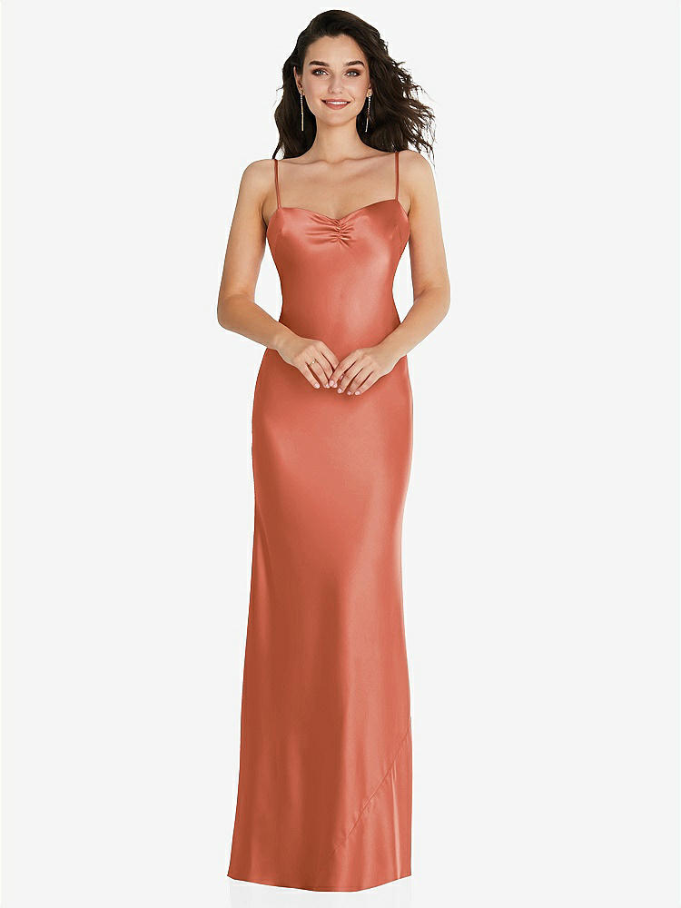 【STYLE: 8221】Open-Back Convertible Strap Maxi Bias Slip Dress【COLOR: Terracotta Copper】