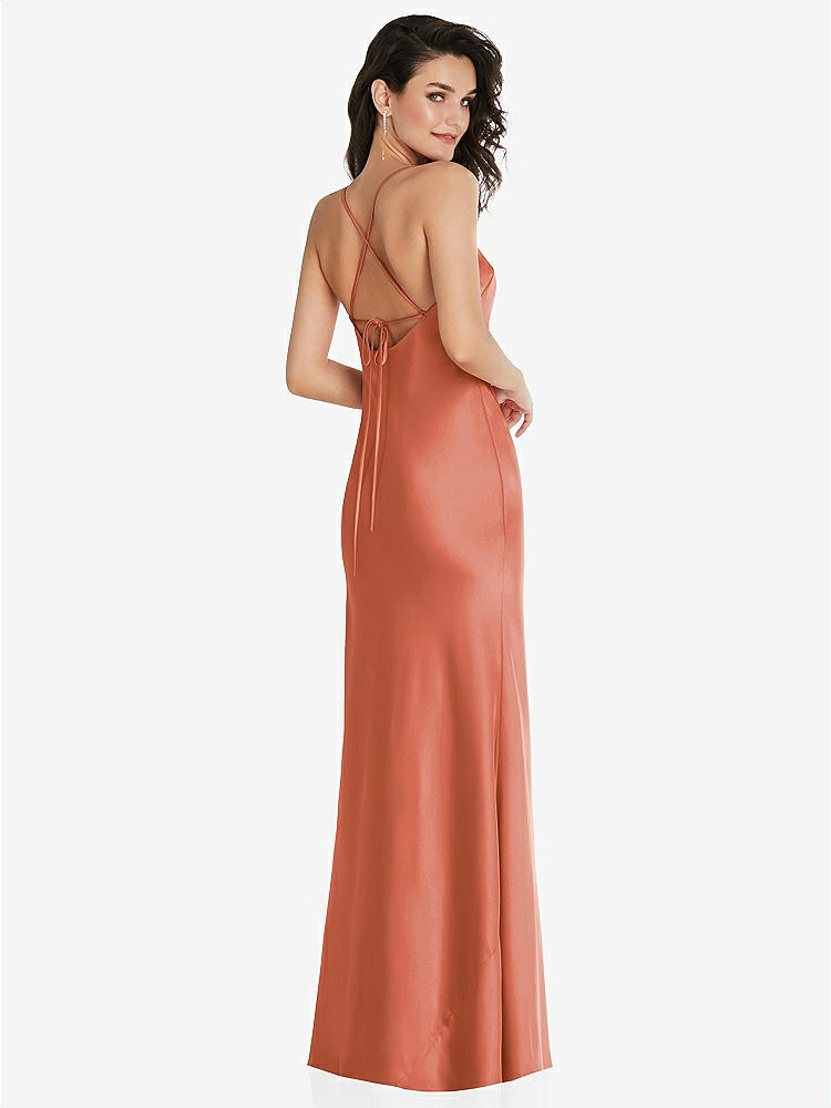 【STYLE: 8221】Open-Back Convertible Strap Maxi Bias Slip Dress【COLOR: Terracotta Copper】