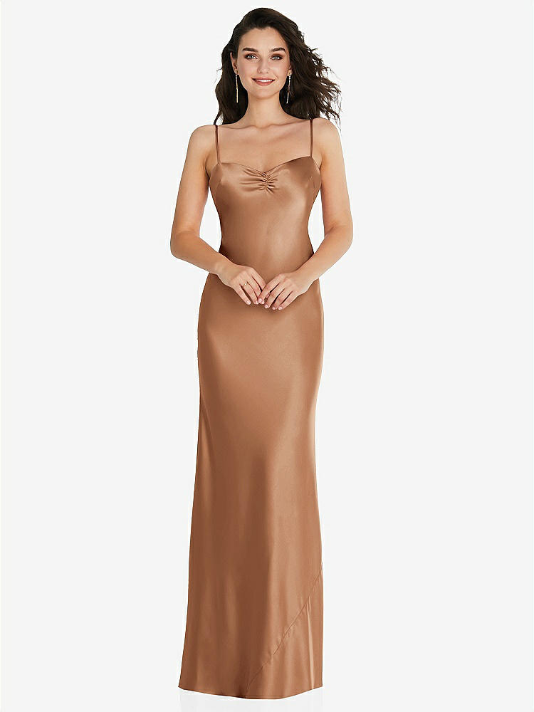 【STYLE: 8221】Open-Back Convertible Strap Maxi Bias Slip Dress【COLOR: Toffee】