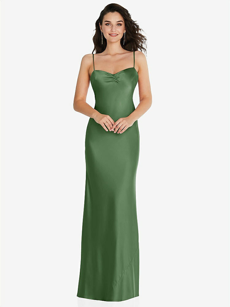【STYLE: 8221】Open-Back Convertible Strap Maxi Bias Slip Dress【COLOR: Vineyard Green】