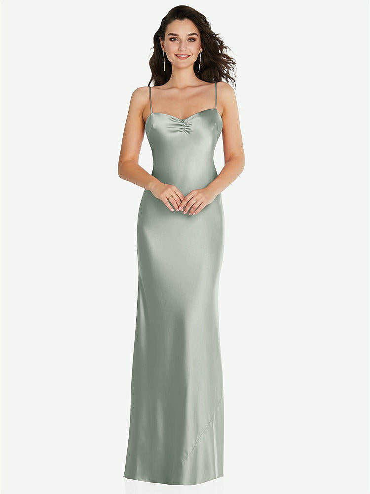 【STYLE: 8221】Open-Back Convertible Strap Maxi Bias Slip Dress【COLOR: Willow Green】