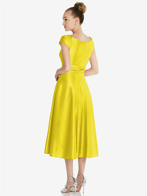 【STYLE: TH091】Cap Sleeve Faux Wrap Satin Midi Dress with Pockets【COLOR: Citrus】