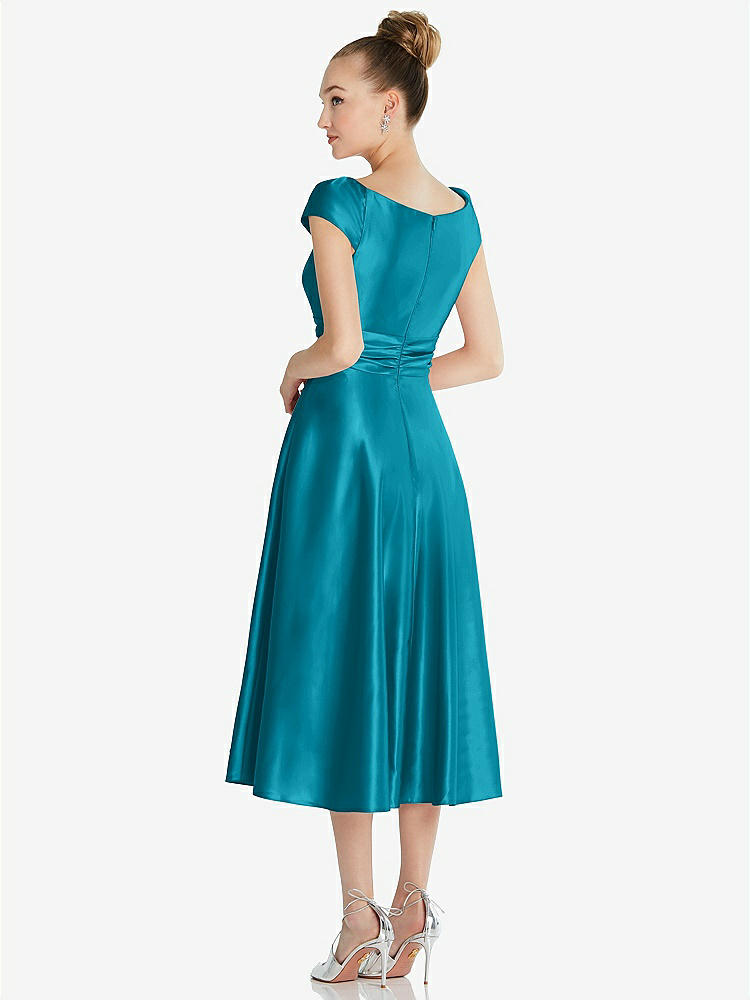 【STYLE: TH091】Cap Sleeve Faux Wrap Satin Midi Dress with Pockets【COLOR: Oasis】