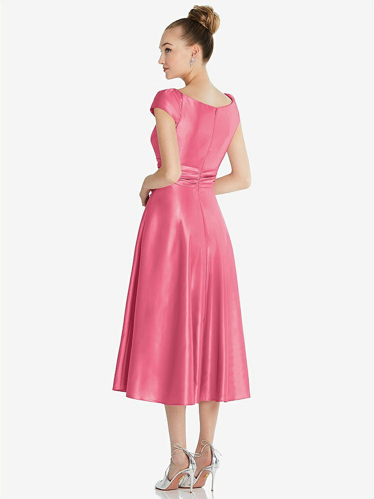 【STYLE: TH091】Cap Sleeve Faux Wrap Satin Midi Dress with Pockets【COLOR: Punch】