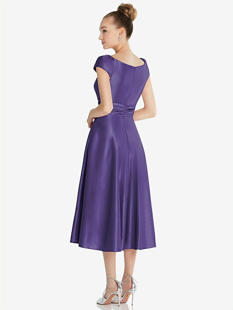 【STYLE: TH091】Cap Sleeve Faux Wrap Satin Midi Dress with Pockets【COLOR: Regalia - PANTONE Ultra Violet】
