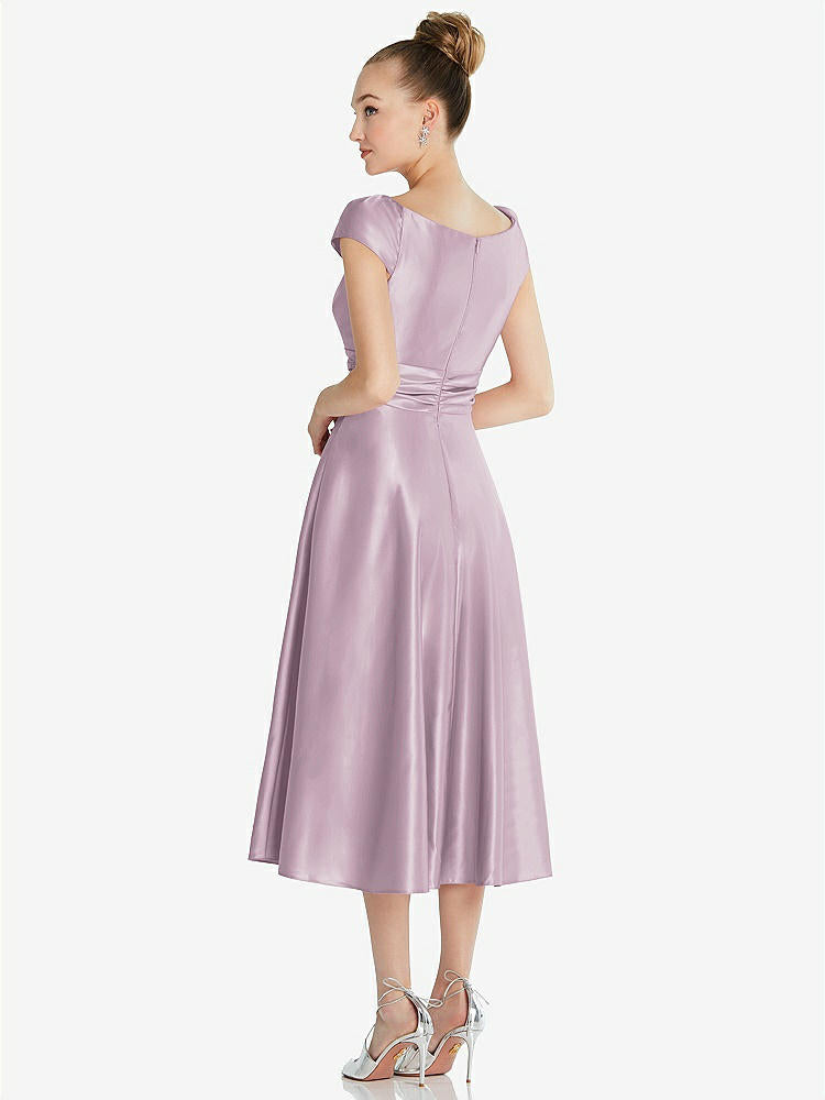 【STYLE: TH091】Cap Sleeve Faux Wrap Satin Midi Dress with Pockets【COLOR: Suede Rose】